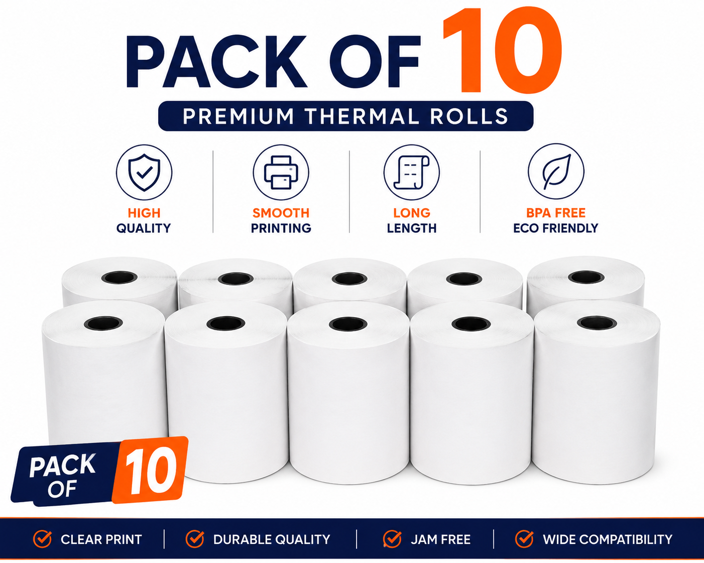 ATHAVAN PAPERS Thermal Billing Rolls 3 Inch (78mm x 40 m), Pack of 10, POS Receipt Paper, Jam Free